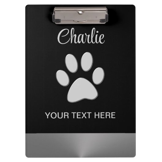 Silver Dog Paw op zwarte achtergrond Klembord (Voorkant)