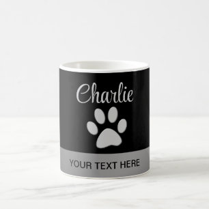 Silver Dog Paw op zwarte achtergrond Koffiemok