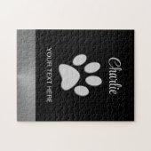 Silver Dog Paw op zwarte achtergrond Legpuzzel (Horizontaal)