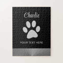 Silver Dog Paw op zwarte achtergrond Legpuzzel