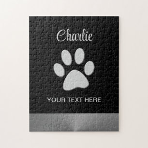 Silver Dog Paw op zwarte achtergrond Legpuzzel