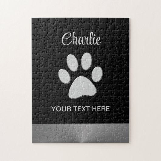 Silver Dog Paw op zwarte achtergrond Legpuzzel (Verticaal)