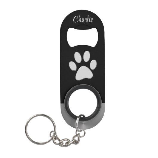 Silver Dog Paw op zwarte achtergrond Mini Flessenopener (Voorkant)