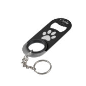 Silver Dog Paw op zwarte achtergrond Mini Flessenopener (Achterkant Gekanteld)