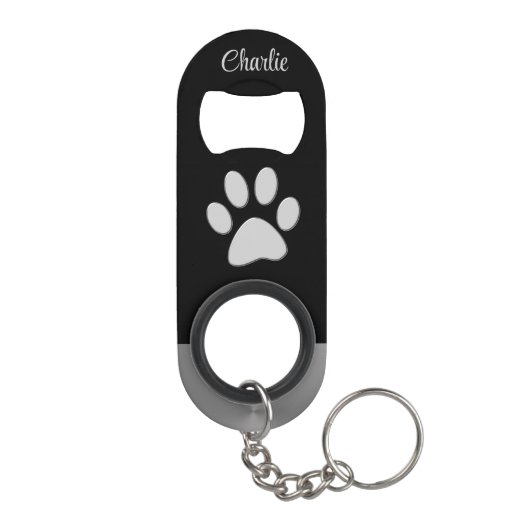 Silver Dog Paw op zwarte achtergrond Mini Flessenopener (Achterkant)