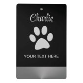 Silver Dog Paw op zwarte achtergrond Mini Klembord (Achterkant)