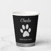 Silver Dog Paw op zwarte achtergrond Papieren Bekers (Achterkant)