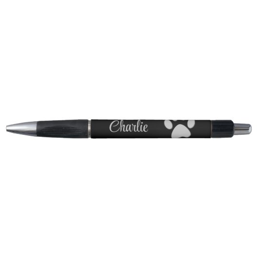 Silver Dog Paw op zwarte achtergrond Pen (Voorkant)