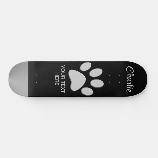 Silver Dog Paw op zwarte achtergrond Persoonlijk Skateboard (Horizontaal)