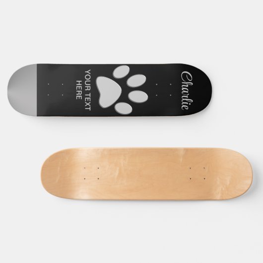 Silver Dog Paw op zwarte achtergrond Persoonlijk Skateboard (Horizontaal)