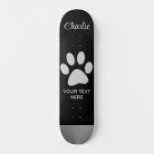 Silver Dog Paw op zwarte achtergrond Persoonlijk Skateboard (Voorkant)