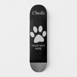 Silver Dog Paw op zwarte achtergrond Persoonlijk Skateboard