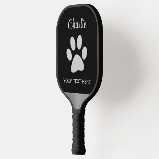 Silver Dog Paw op zwarte achtergrond Pickleball Paddle (Links)