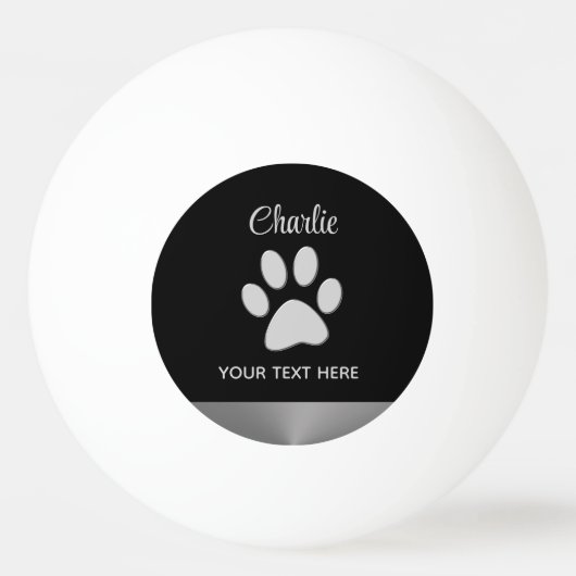 Silver Dog Paw op zwarte achtergrond Pingpongbal (Voorkant)