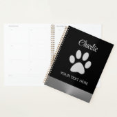 Silver Dog Paw op zwarte achtergrond Planner (Display)