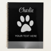 Silver Dog Paw op zwarte achtergrond Planner (Voorkant)