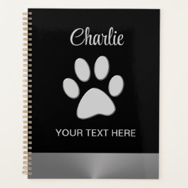 Silver Dog Paw op zwarte achtergrond Planner