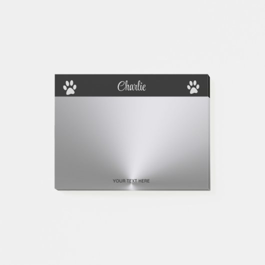 Silver Dog Paw op zwarte achtergrond Post-it® Notes (Voorkant)