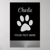 Silver Dog Paw op zwarte achtergrond Poster (Voorkant)