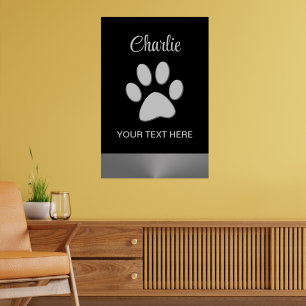 Silver Dog Paw op zwarte achtergrond Poster