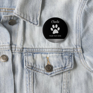 Silver Dog Paw op zwarte achtergrond Ronde Button 5,7 Cm