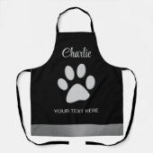 Silver Dog Paw op zwarte achtergrond Schort (Voorkant)