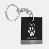 Silver Dog Paw op zwarte achtergrond Sleutelhanger (Voorkant Links)