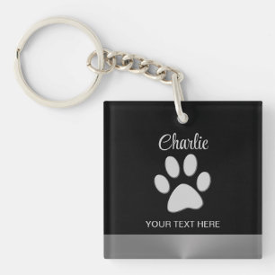 Silver Dog Paw op zwarte achtergrond Sleutelhanger