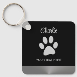 Silver Dog Paw op zwarte achtergrond Sleutelhanger