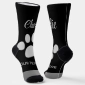 Silver Dog Paw op zwarte achtergrond Sokken (Gebogen)