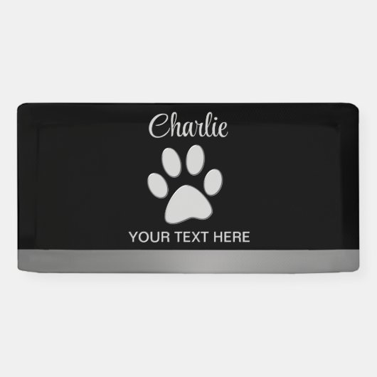 Silver Dog Paw op zwarte achtergrond Spandoek (Horizontaal)