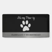 Silver Dog Paw op zwarte achtergrond Spandoek (Horizontaal)