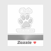 Silver Dog Paw op zwarte achtergrond Sticker (Vel)