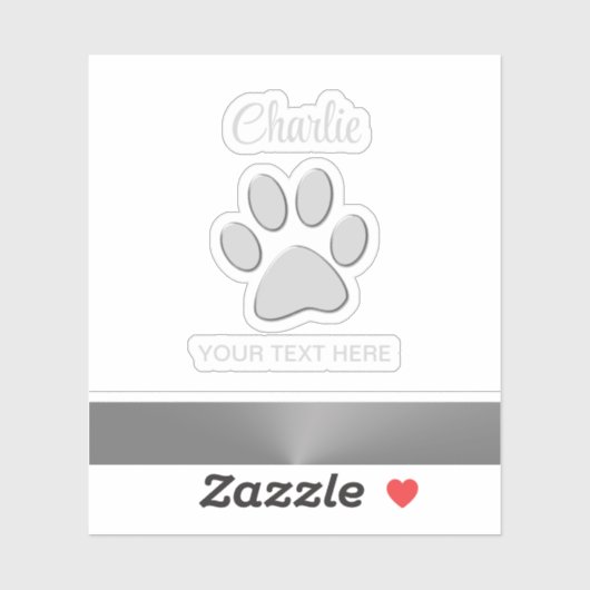 Silver Dog Paw op zwarte achtergrond Sticker (Vel)