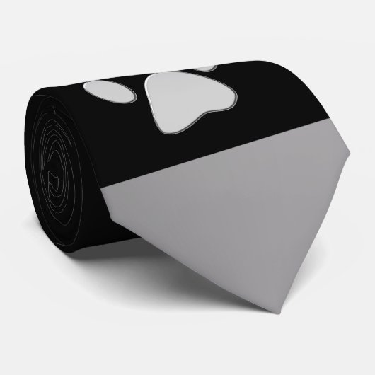 Silver Dog Paw op zwarte achtergrond Stropdas (Opgerold)