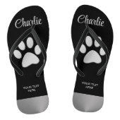 Silver Dog Paw op zwarte achtergrond Teenslippers (Voetbed)