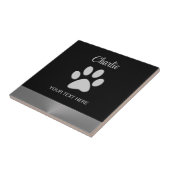 Silver Dog Paw op zwarte achtergrond Tegeltje (Zijkant)