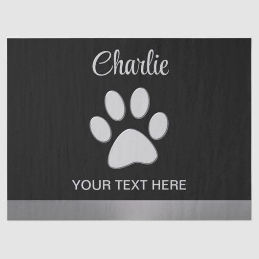 Silver Dog Paw op zwarte achtergrond Tissuepapier (Voorkant)