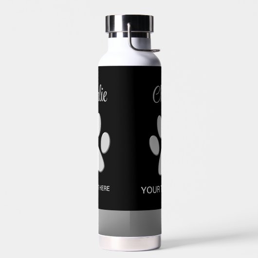 Silver Dog Paw op zwarte achtergrond Waterfles (Links)