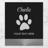 Silver Dog Paw op zwarte achtergrond Wijn Etiket (Enkel label)