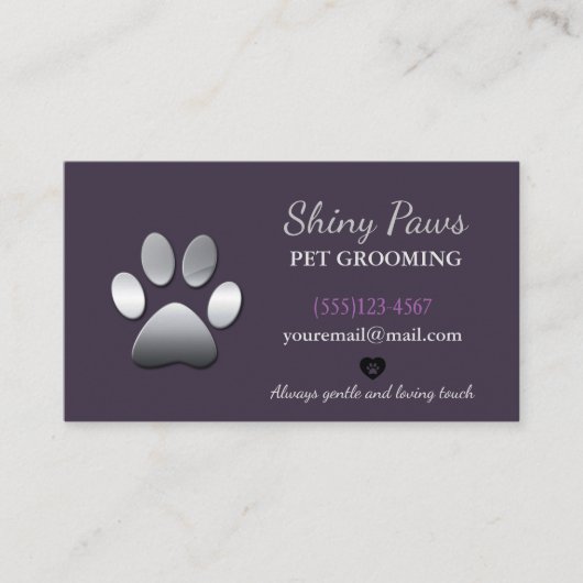 Silver Dog Paw Pet Grooming Service Visitekaartje (Voorkant)