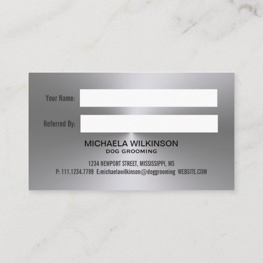 Silver Dog Paw-service voor zwart huisdier Aanbevelingskaartje (Achterkant)