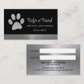 Silver Dog Paw-service voor zwart huisdier Aanbevelingskaartje (Voorkant / Achterkant)