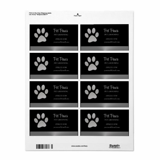 Silver Dog Paw-service voor zwart huisdier Etiket (Full Sheet)