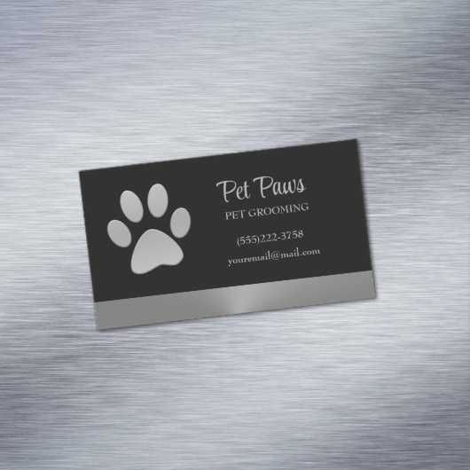 Silver Dog Paw-service voor zwart huisdier Magnetisch Visitekaartje (Voorbeeld)