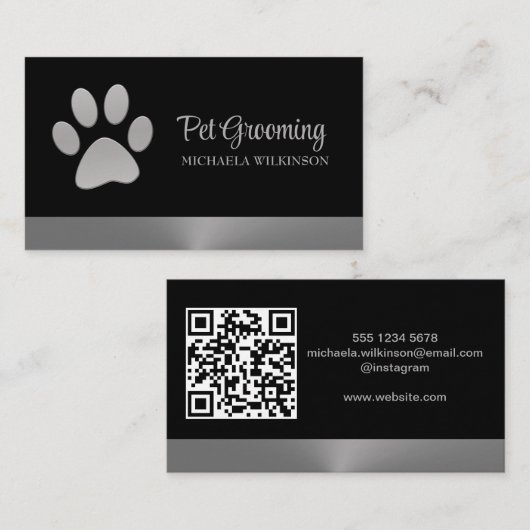 Silver Dog Paw-service voor zwart huisdier Visitekaartje (Voorkant / Achterkant)
