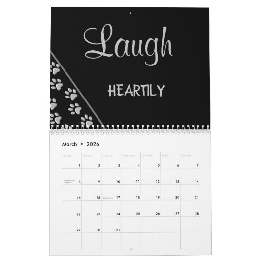 Silver Dog Paws Black Background Print Pattern Cal Kalender (Mar 2026)