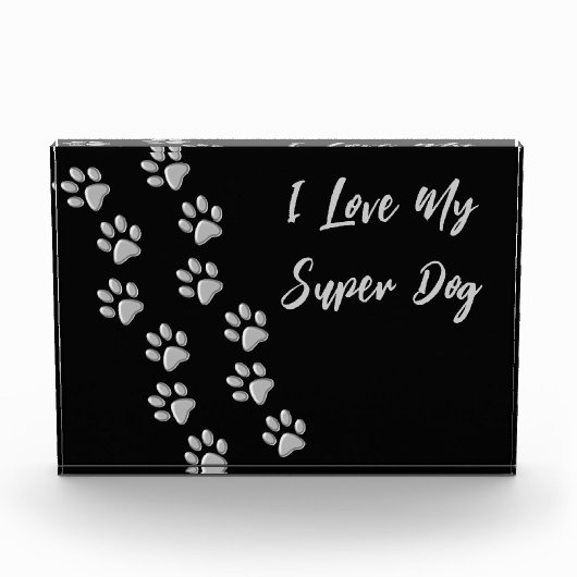 Silver Dog Paws Black Background Print Pattern Pho Fotoblokken (Voorkant)