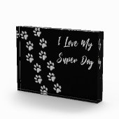 Silver Dog Paws Black Background Print Pattern Pho Fotoblokken (Rechts)
