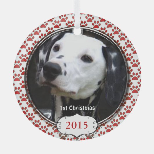 Silver Dog Paws Mijn Eerste Kerstmis Foto Ornament (Voorkant)